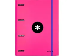 Classeur antartik 4 anneaux ronds 25mm a4 carton rembordé feuillets mobiles quadrillage 5mm coloris rose
