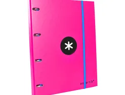 Classeur antartik 4 anneaux ronds 25mm a4 carton rembordé feuillets mobiles quadrillage 5mm coloris rose