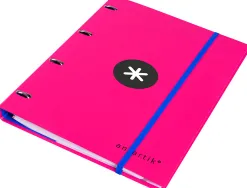 Classeur antartik 4 anneaux ronds 25mm a4 carton rembordé feuillets mobiles quadrillage 5mm coloris rose