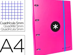 Classeur antartik 4 anneaux ronds 25mm a4 carton rembordé feuillets mobiles quadrillage 5mm coloris rose