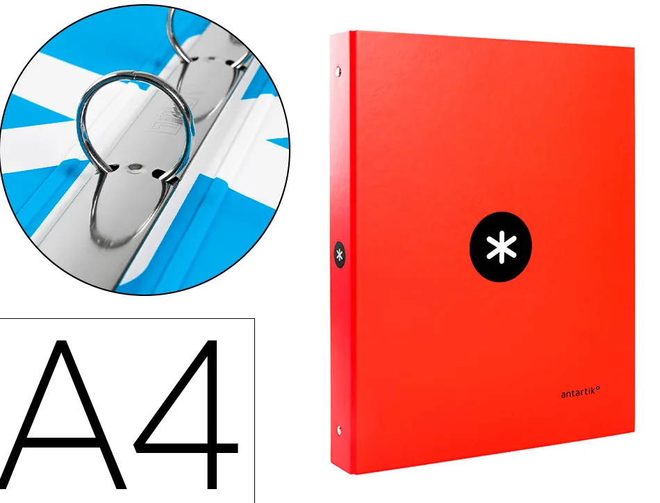 Classeur antartik 4 anneaux ronds 25mm a4 carton remborde coloris rouge
