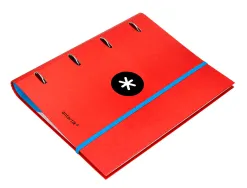 Classeur antartik 4 anneaux ronds 40mm a4 carton remborde feuillets mobiles quadrillage 5mm coloris rouge
