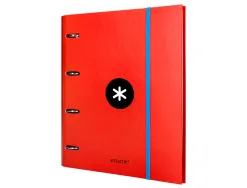 Classeur antartik 4 anneaux ronds 40mm a4 carton remborde feuillets mobiles quadrillage 5mm coloris rouge