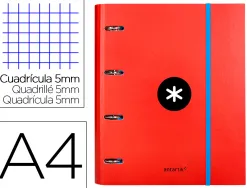 Classeur antartik 4 anneaux ronds 40mm a4 carton remborde feuillets mobiles quadrillage 5mm coloris rouge