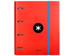 Classeur antartik 4 anneaux ronds 40mm a4 carton remborde feuillets mobiles quadrillage 5mm coloris rouge