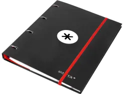 Classeur antartik 4 anneaux ronds 25mm a4 carton rembordé feuillets mobiles quadrillage 5mm coloris noir