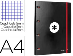 Classeur antartik 4 anneaux ronds 25mm a4 carton rembordé feuillets mobiles quadrillage 5mm coloris noir