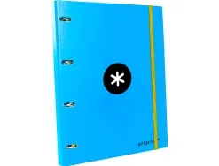 Classeur antartik 4 anneaux ronds 25mm a4 carton rembordé feuillets mobiles quadrillage 5mm coloris bleu