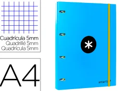 Classeur antartik 4 anneaux ronds 25mm a4 carton rembordé feuillets mobiles quadrillage 5mm coloris bleu