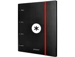 Classeur antartik 4 anneaux ronds 40mm a4 carton remborde feuillets mobiles quadrillage 5mm coloris noir