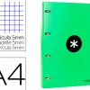 Classeur antartik 4 anneaux ronds 25mm a4 carton rembordé feuillets mobiles quadrillage 5mm coloris vert