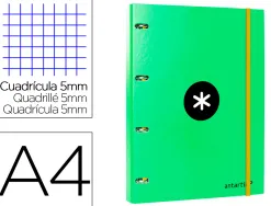 Classeur antartik 4 anneaux ronds 25mm a4 carton rembordé feuillets mobiles quadrillage 5mm coloris vert