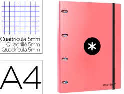 Classeur antartik 4 anneaux ronds 25mm a4 carton remborde feuillets mobiles q5x5 coloriscorail