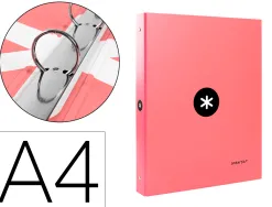 Classeur antartik 4 anneaux ronds 25mm a4 carton rembordé coloris corail