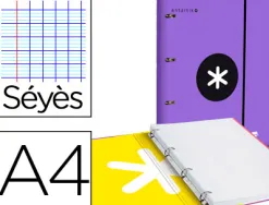 Classeur antartik 4 anneaux 25mm a4 carton remborde feuillets mobiles seyes coloris violet