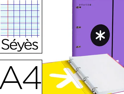 Classeur antartik 4 anneaux 25mm a4 carton remborde feuillets mobiles seyes coloris violet