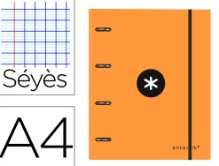Classeur antartik 4 anneaux 25mm a4 carton remborde feuillets mobiles seyes coloris orange