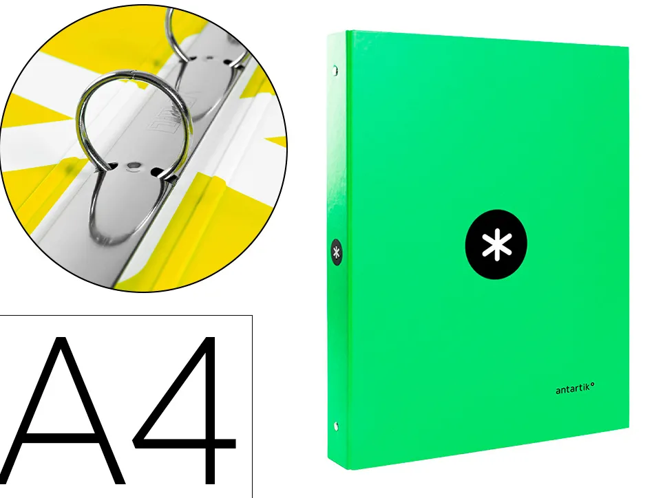 Classeur antartik 4 anneaux ronds 25mm a4 carton remborde coloris vert