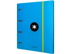 Classeur antartik 4 anneaux ronds 40mm a4 carton remborde feuillets mobiles quadrillage 5mm coloris bleu