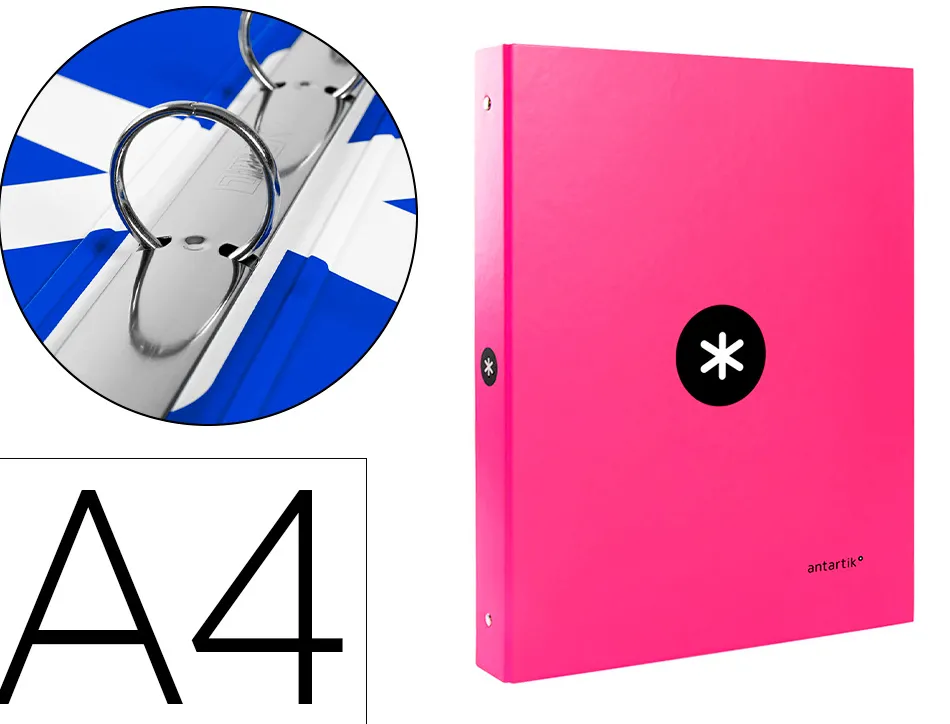 Classeur antartik 4 anneaux ronds 25mm a4 carton remborde coloris rose