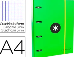Classeur antartik 4 anneaux ronds 40mm a4 carton remborde feuillets mobiles quadrillage 5mm coloris vert