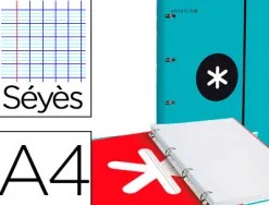 Classeur antartik 4 anneaux 25mm a4 carton remborde feuillets mobiles seyes coloris turquoise