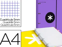 Classeur antartik 4 anneaux ronds 25mm a4 carton rembordé feuillets mobiles quadrillage 5mm coloris violet
