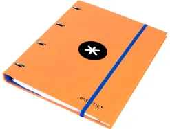 Classeur antartik 4 anneaux ronds 25mm a4 carton rembordé feuillets mobiles quadrillage 5mm coloris orange