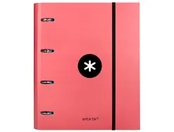Classeur antartik 4 anneaux ronds 40mm a4 carton rembordé feuillets mobiles q5x5 coloriscorail