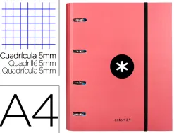 Classeur antartik 4 anneaux ronds 40mm a4 carton rembordé feuillets mobiles q5x5 coloriscorail
