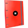 Classeur antartik 4 anneaux ronds 25mm a4 carton rembordé feuillets mobiles quadrillage 5mm coloris rouge