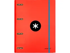 Classeur antartik 4 anneaux ronds 25mm a4 carton rembordé feuillets mobiles quadrillage 5mm coloris rouge