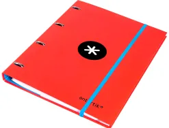 Classeur antartik 4 anneaux ronds 25mm a4 carton rembordé feuillets mobiles quadrillage 5mm coloris rouge