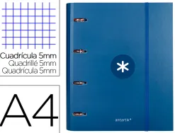 Classeur antartik 4 anneaux ronds 40mm a4 carton remborde feuillets mobiles q5x5 colorisbleu