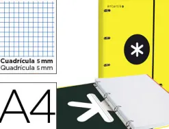 Classeur antartik 4 anneaux ronds 40mm a4 carton remborde feuillets mobiles q5x5 colorisjaune
