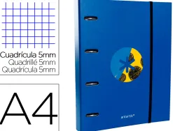 Classeur antartik trending topic 2020 4 anneaux ronds 40mm feuillet mobile a4 5x5mm coloris bleu