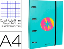Classeur antartik trending topic 2020 4 anneaux ronds 40mm feuillet mobile a4 5x5mm coloris turquoise