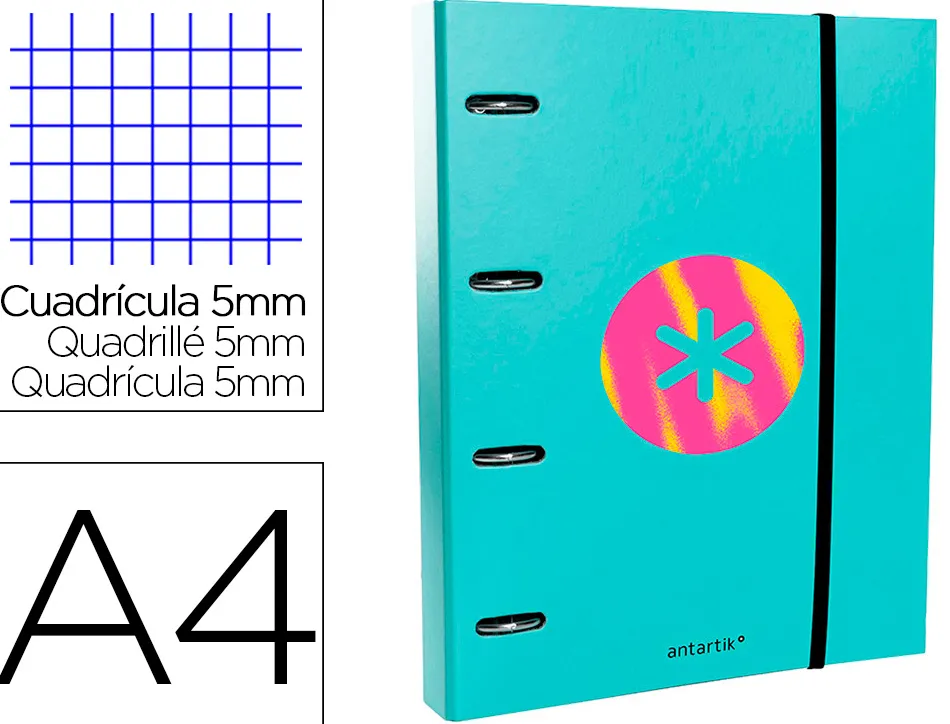 Classeur antartik trending topic 2020 4 anneaux ronds 40mm feuillet mobile a4 5x5mm coloris turquoise