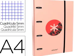 Classeur antartik trending topic 2020 4 anneaux ronds 40mm feuillet mobile a4 5x5mm coloris corail