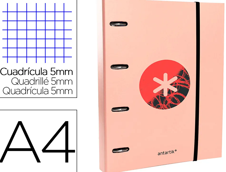 Classeur antartik trending topic 2020 4 anneaux ronds 40mm feuillet mobile a4 5x5mm coloris corail