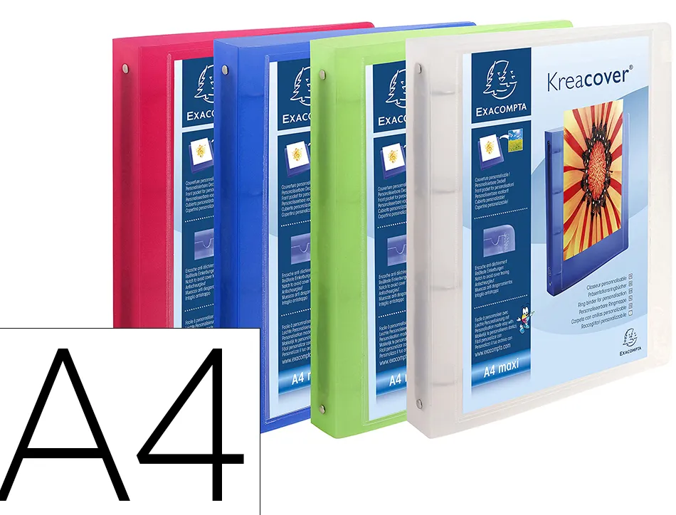 Classeur chromaline exacompta personnalisable a4 capacite 225 feuilles 4 anneaux dos de 40 mm dim 32x26 cm coloris