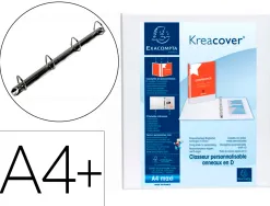 Classeur exacompta kreacover 4 anneaux 15mm a4+ carton recouvert polypropylène dos 38mm personnalisable blanc