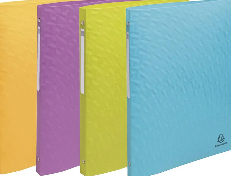 Classeur exacompta pop'nco 4 anneaux 15mm pp a4 25x32cm capacite 140 feuilles coloris assortis