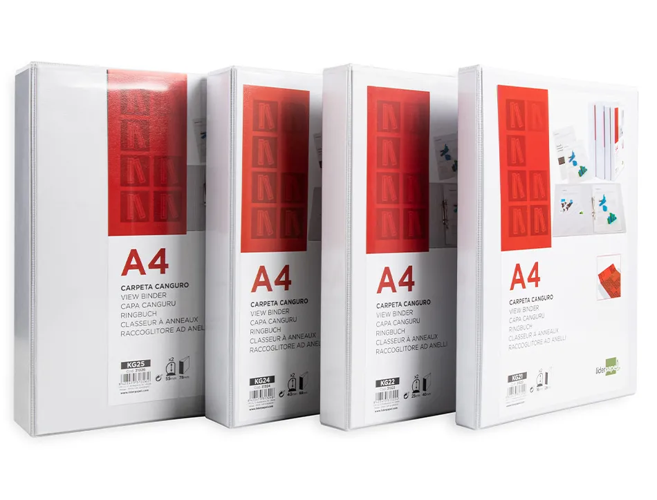 Classeur kangourou liderpapel 2 anneaux 55mm 283x320mm document a4 plastique dos 78mm coloris blanc
