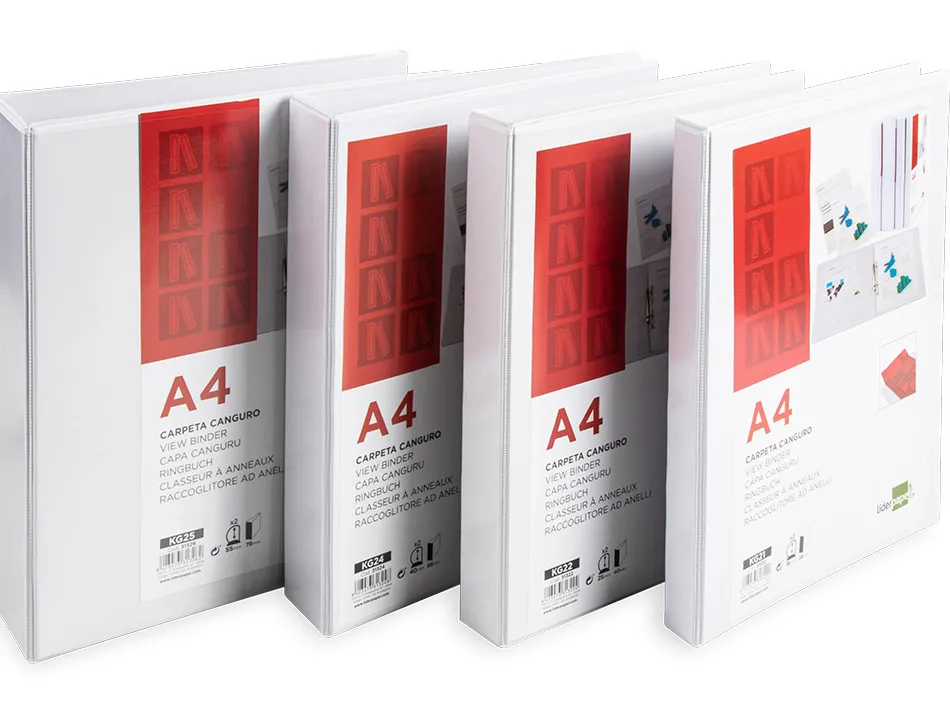 Classeur kangourou liderpapel 2 anneaux 16mm 283x320mm document a4 plastique dos 28mm coloris blanc