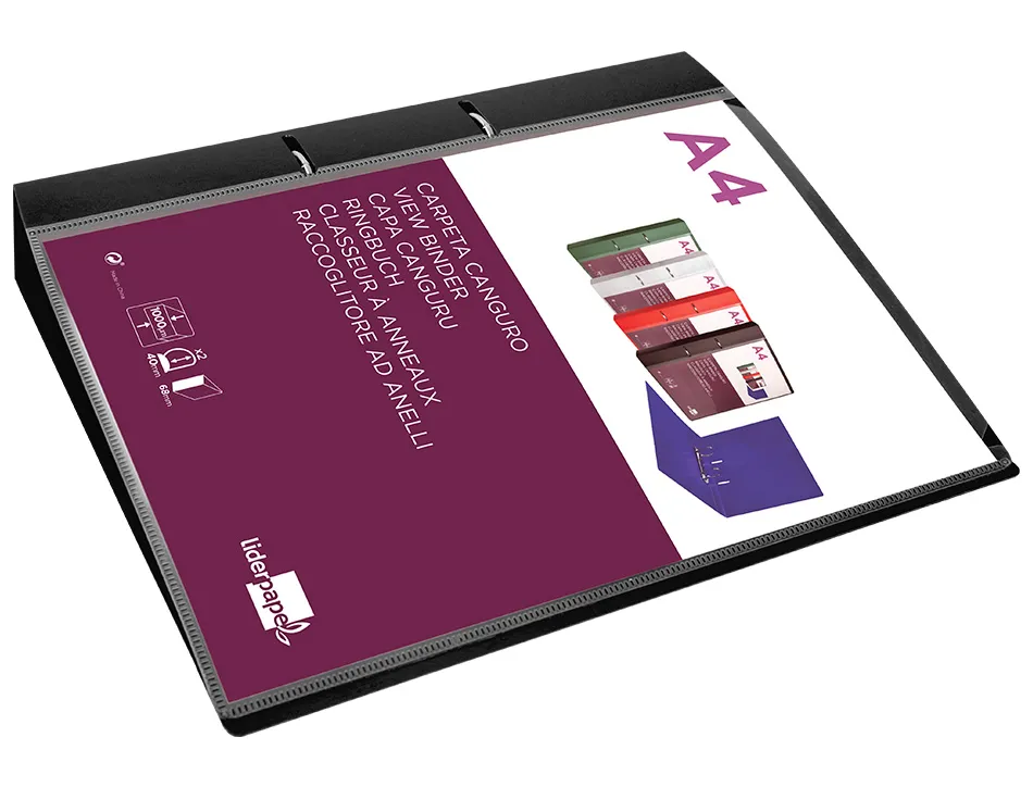 Classeur kangourou liderpapel 2 anneaux en d 40mm polypropylene 283x320mm document a4 coloris noir