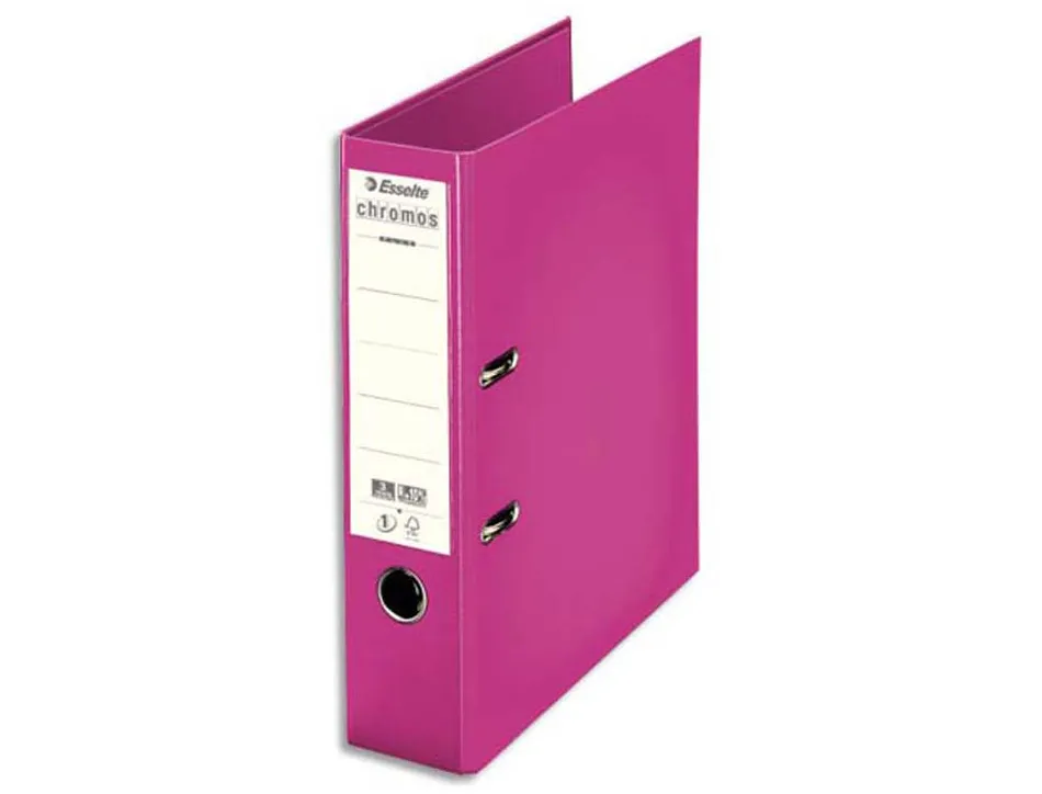 Classeur levier esselte chromos plus a4 polypropylène griffes blocage dos 80mm grand porte étiquette coloris fuchsia