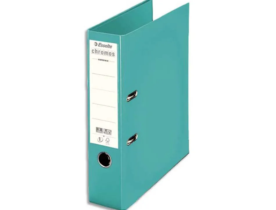 Classeur levier esselte chromos plus a4 polypropylène griffes blocage dos 80mm grand porte-étiquette coloris vert menthe