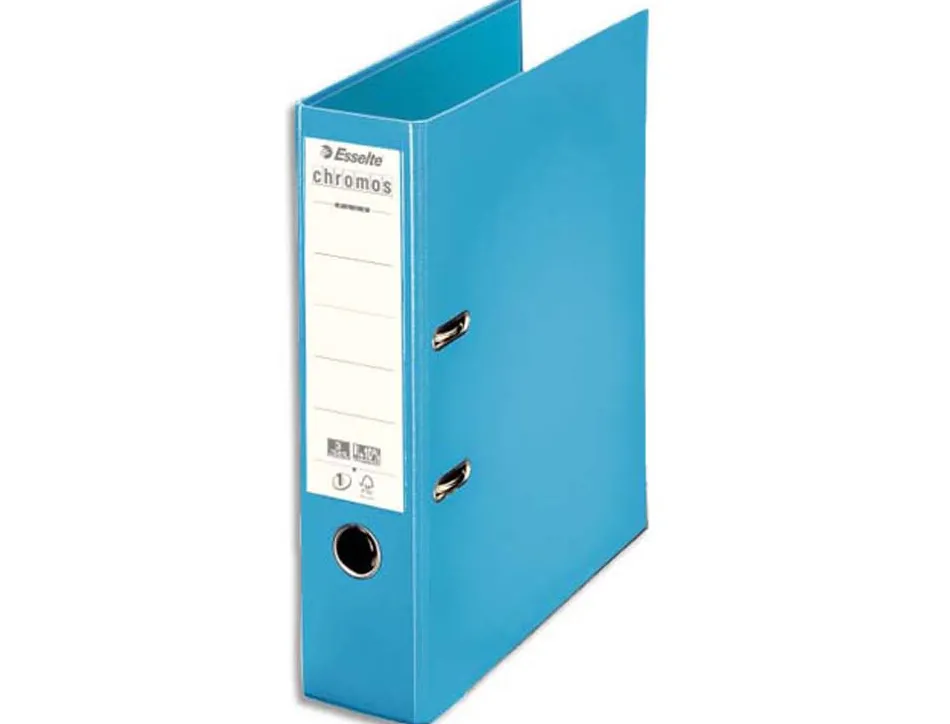 Classeur levier esselte chromos plus a4 polypropylène griffes blocage dos 80mm grand porte-étiquette coloris bleu ciel