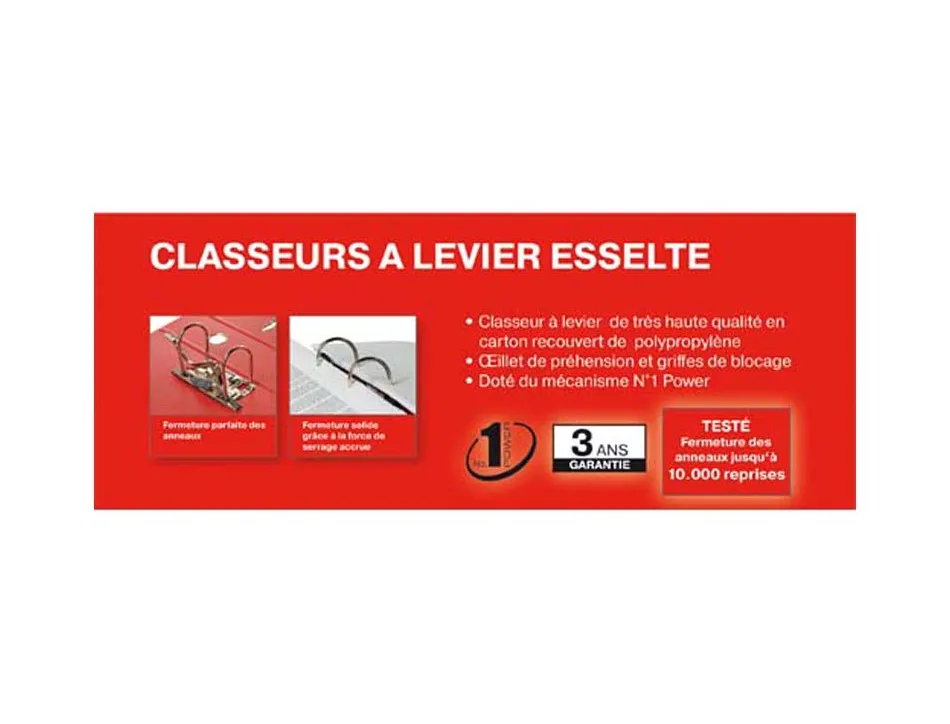 Classeur levier esselte standard a4 polypropylene dos 75mm coloris assortis